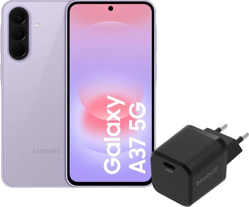 Samsung Galaxy A37 128GB Roze 5G + BlueBuilt Oplader met Usb C Poort 45W Zwart
