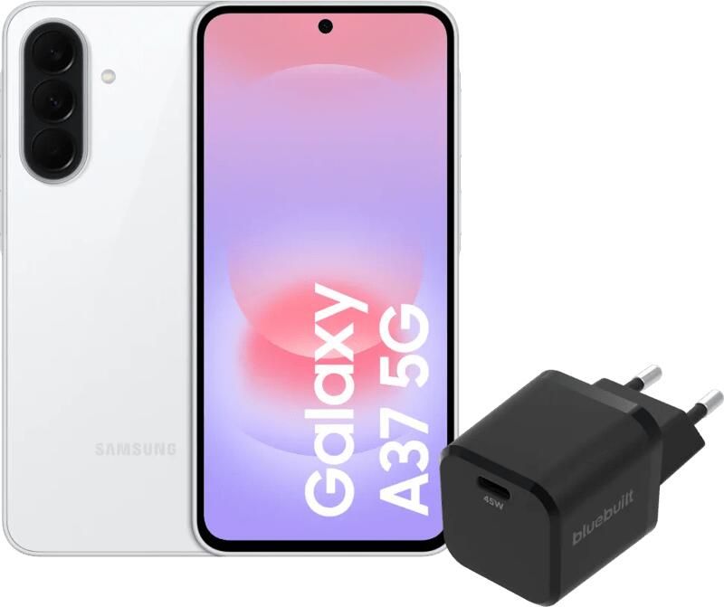 Samsung Galaxy A37 256GB Wit 5G + BlueBuilt Oplader met Usb C Poort 45W Zwart