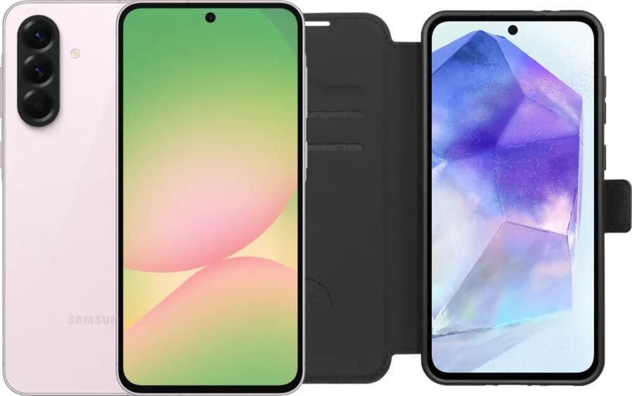 Samsung Galaxy A56 256GB Roze 5G + BlueBuilt Book Case Zwart