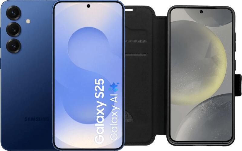 Samsung Galaxy S25 256GB Donkerblauw 5G + BlueBuilt Book Case Zwart