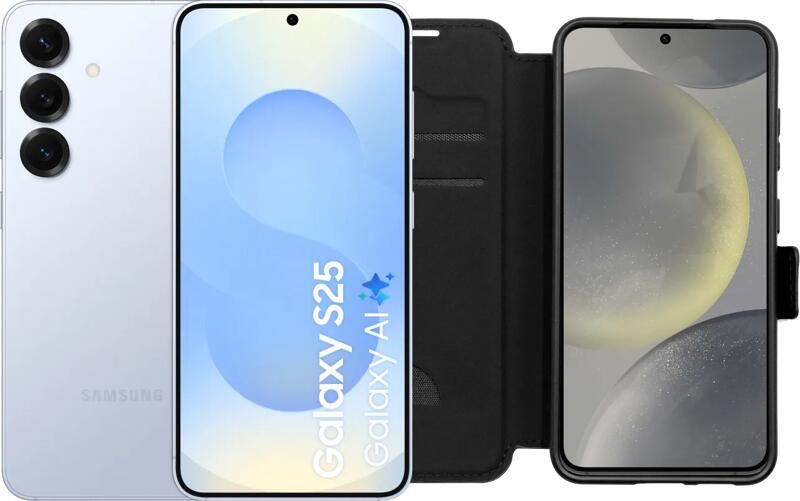 Samsung Galaxy S25 128GB Lichtblauw 5G + BlueBuilt Book Case Zwart