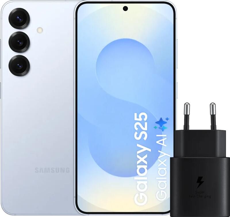 Samsung Galaxy S25 128GB Lichtblauw 5G + Oplader 25 Watt Zwart