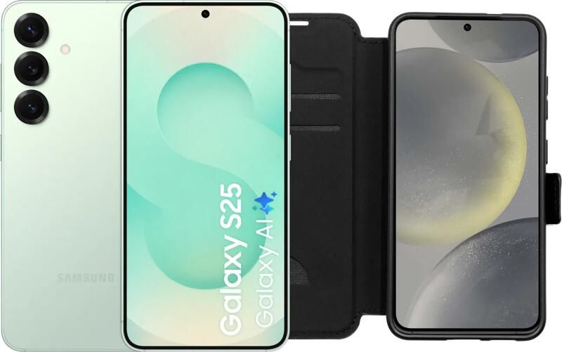 Samsung Galaxy S25 128GB Mint 5G + BlueBuilt Book Case Zwart