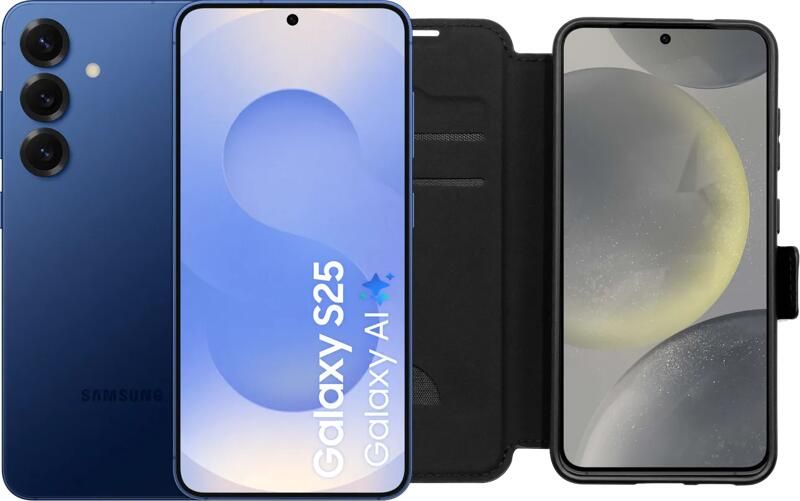 Samsung Galaxy S25 512GB Donkerblauw 5G + BlueBuilt Book Case Zwart