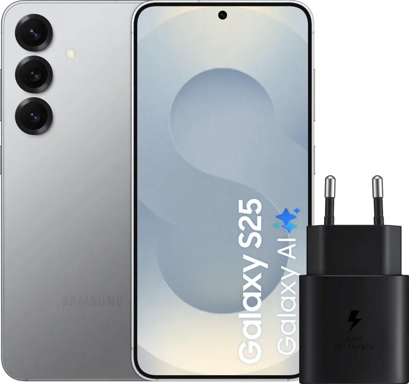 Samsung Galaxy S25 128GB Zilver 5G + Oplader 25 Watt Zwart