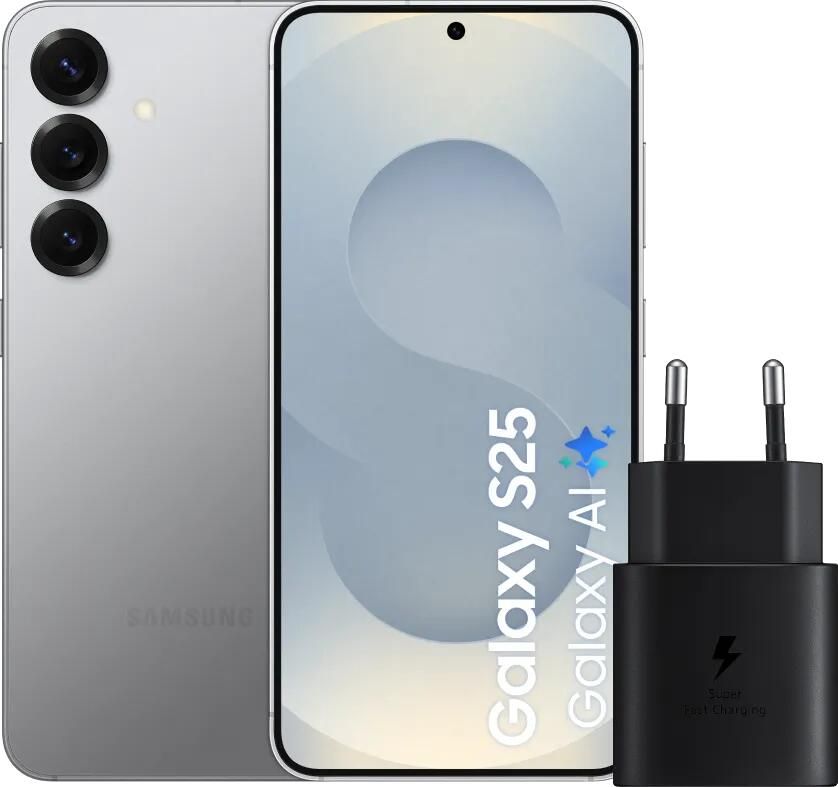 Samsung Galaxy S25 512GB Zilver 5G + Oplader 25 Watt Zwart