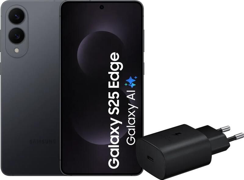 Samsung Galaxy S25 Edge 256GB Zwart 5G + Oplader 25 Watt Zwart
