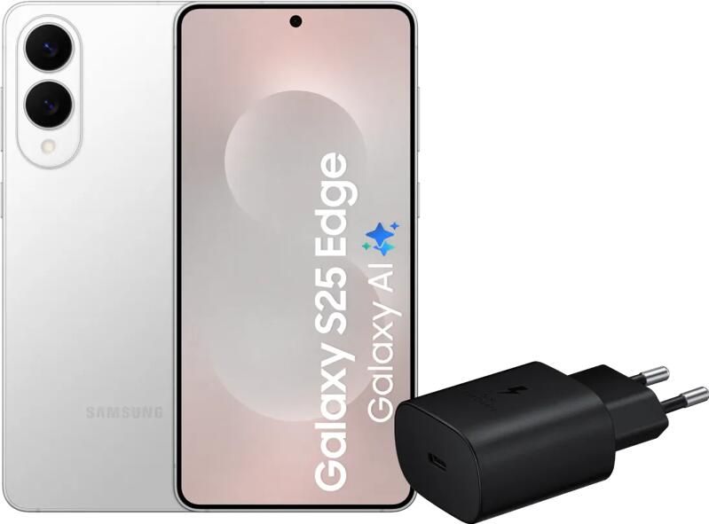 Samsung Galaxy S25 Edge 256GB Zilver 5G + Oplader 25 Watt Zwart