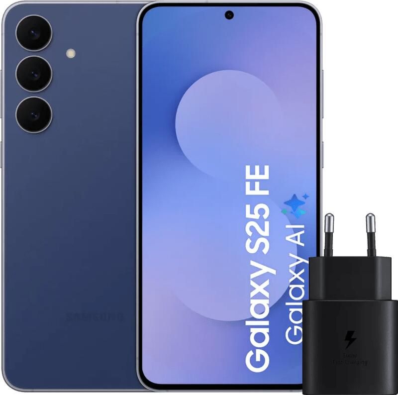 Samsung Galaxy S25 FE 128GB Donkerblauw 5G + Oplader 25 Watt Zwart