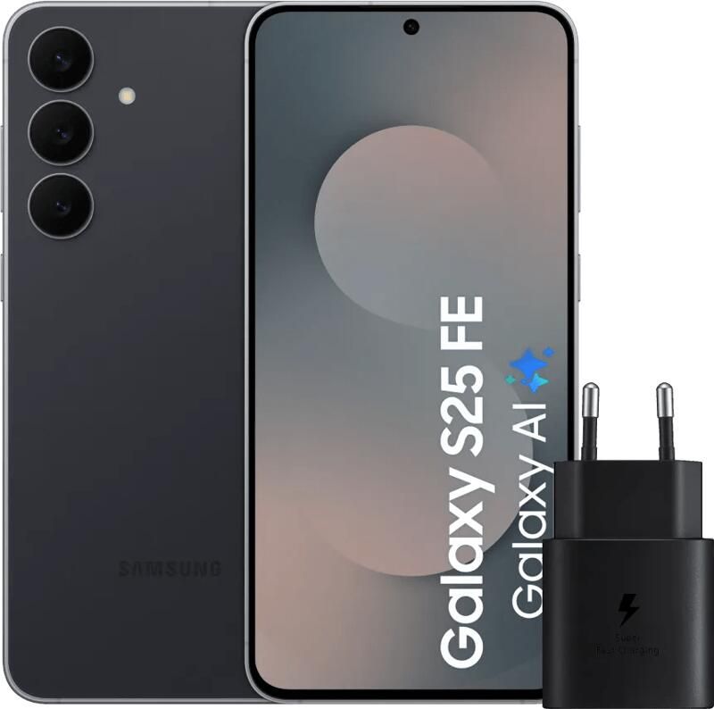 Samsung Galaxy S25 FE 128GB Zwart 5G + Oplader 25 Watt Zwart