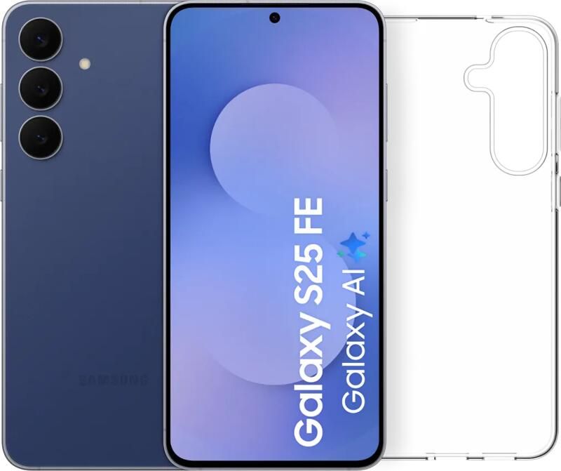 Samsung Galaxy S25 FE 256GB Donkerblauw 5G + BlueBuilt Back Cover Transparant
