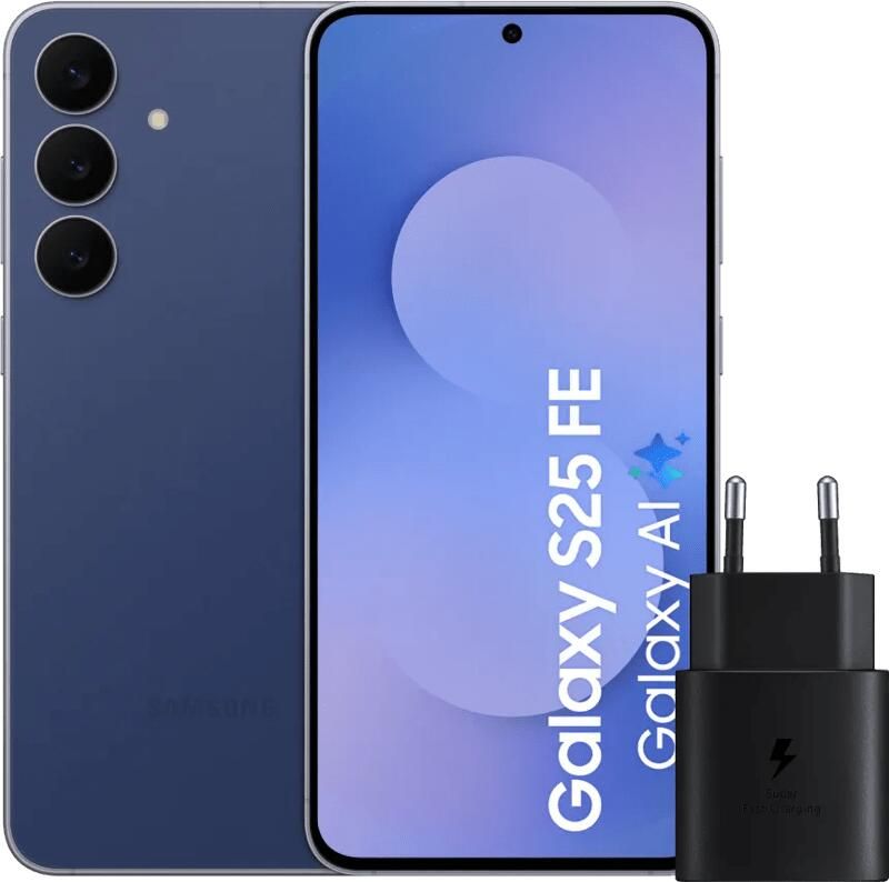 Samsung Galaxy S25 FE 256GB Donkerblauw 5G + Oplader 25 Watt Zwart
