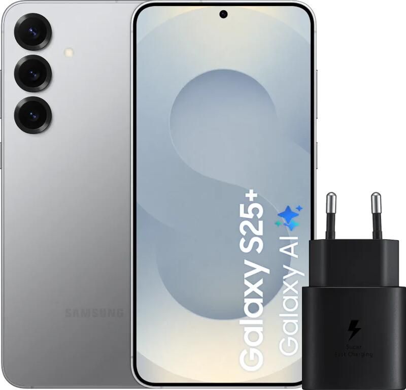 Samsung Galaxy S25 Plus 256GB Zilver 5G + Oplader 25 Watt Zwart