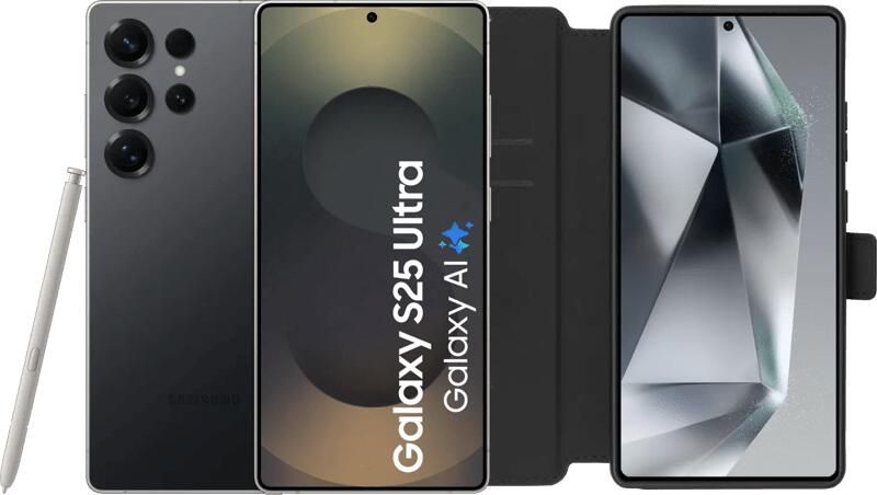 Samsung Galaxy S25 Ultra 256GB Zwart 5G + BlueBuilt Book Case Zwart
