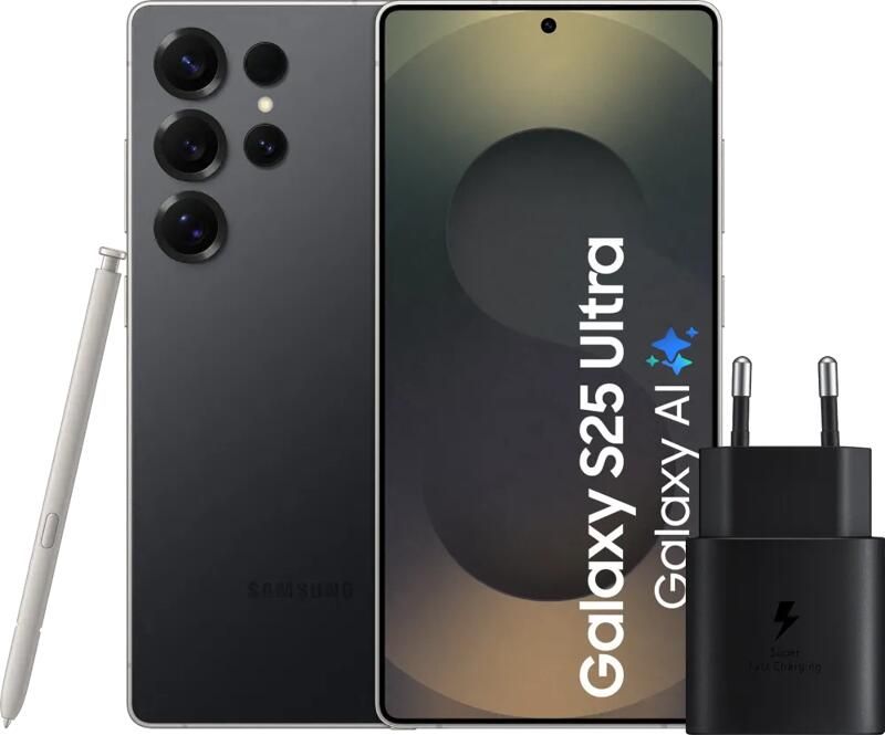 Samsung Galaxy S25 Ultra 256GB Zwart 5G + Oplader 25 Watt Zwart