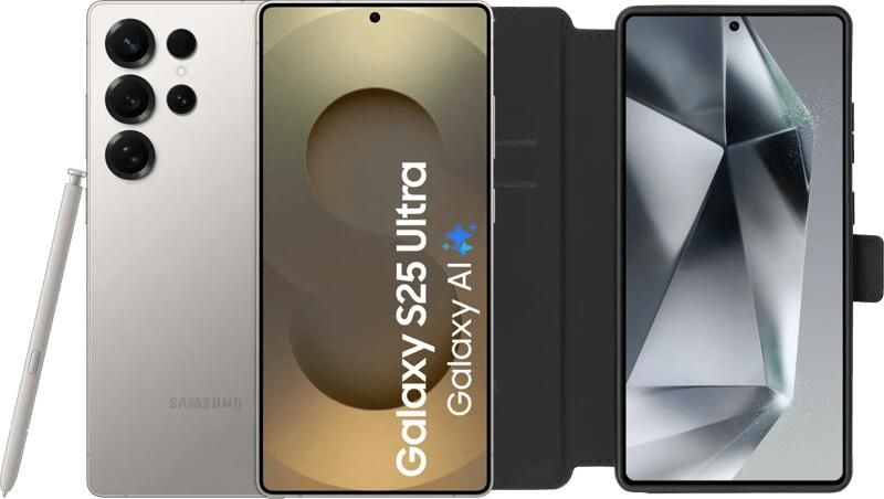 Samsung Galaxy S25 Ultra 256GB Grijs 5G + BlueBuilt Book Case Zwart