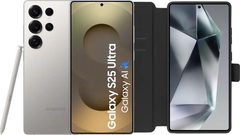 Samsung Galaxy S25 Ultra 256GB Grijs 5G + BlueBuilt Book Case Zwart