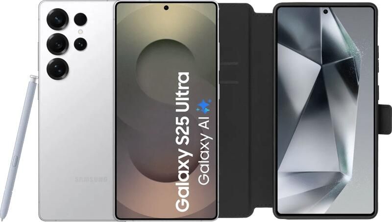 Samsung Galaxy S25 Ultra 256GB Wit 5G + BlueBuilt Book Case Zwart