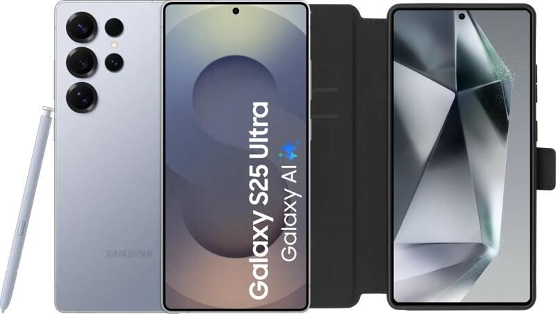 Samsung Galaxy S25 Ultra 256GB Zilver 5G + BlueBuilt Book Case Zwart