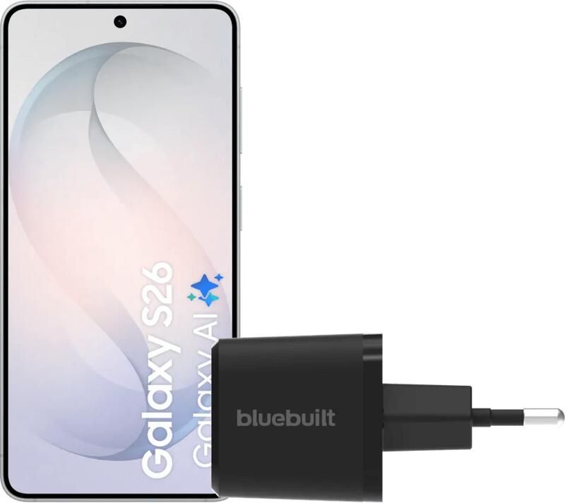 Samsung Galaxy S26 256GB Wit 5G + BlueBuilt Oplader 45 Watt Zwart