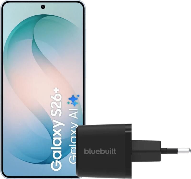 Samsung Galaxy S26 Plus 256GB Lichtblauw 5G + BlueBuilt Oplader 45 Watt Zwart