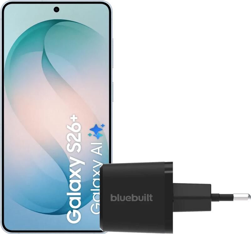 Samsung Galaxy S26 Plus 512GB Lichtblauw 5G + BlueBuilt Oplader 45 Watt Zwart