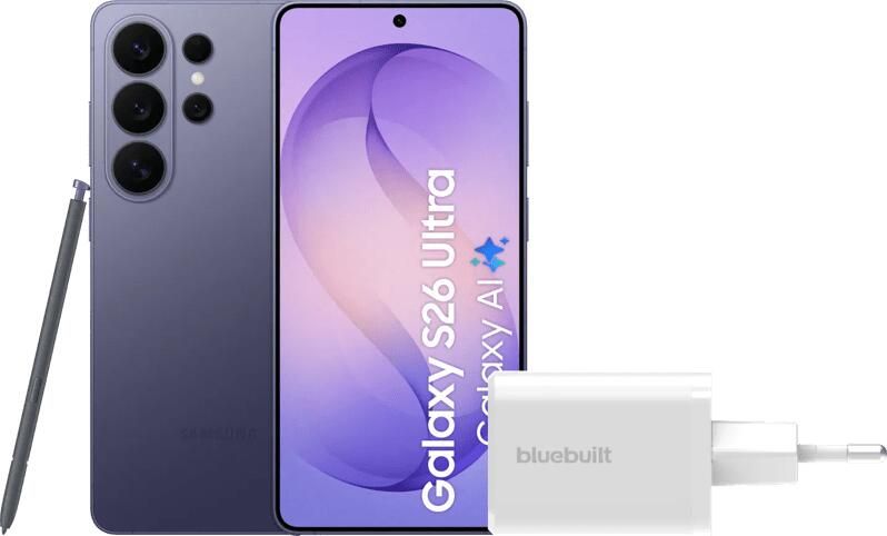 Samsung Galaxy S26 Ultra 512GB Donkerblauw 5G + BlueBuilt Oplader 65 Watt Wit