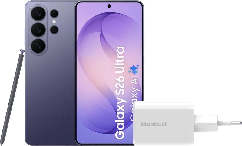 Samsung Galaxy S26 Ultra 256GB Donkerblauw 5G + BlueBuilt Oplader 65 Watt Wit