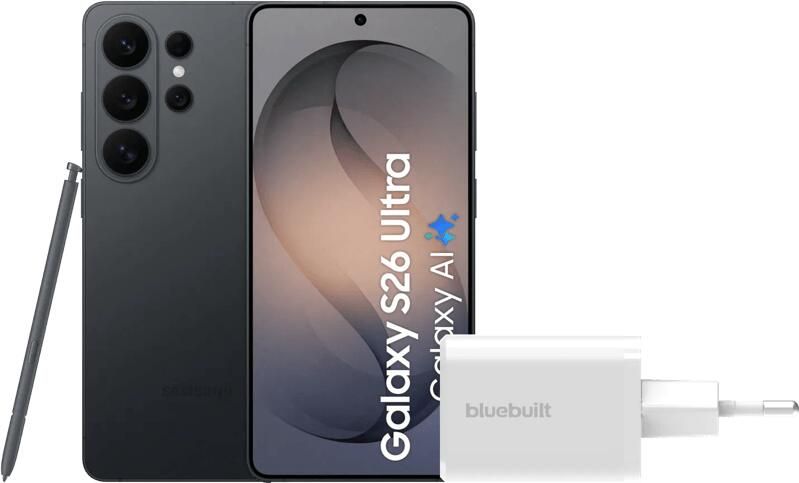 Samsung Galaxy S26 Ultra 512GB Zwart 5G + BlueBuilt Oplader 65 Watt Wit