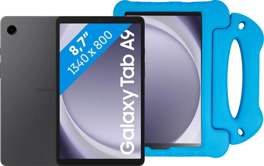 Samsung Galaxy Tab A9 8 7 inch 64GB Wifi Grijs + BlueBuilt Kids Cover Blauw