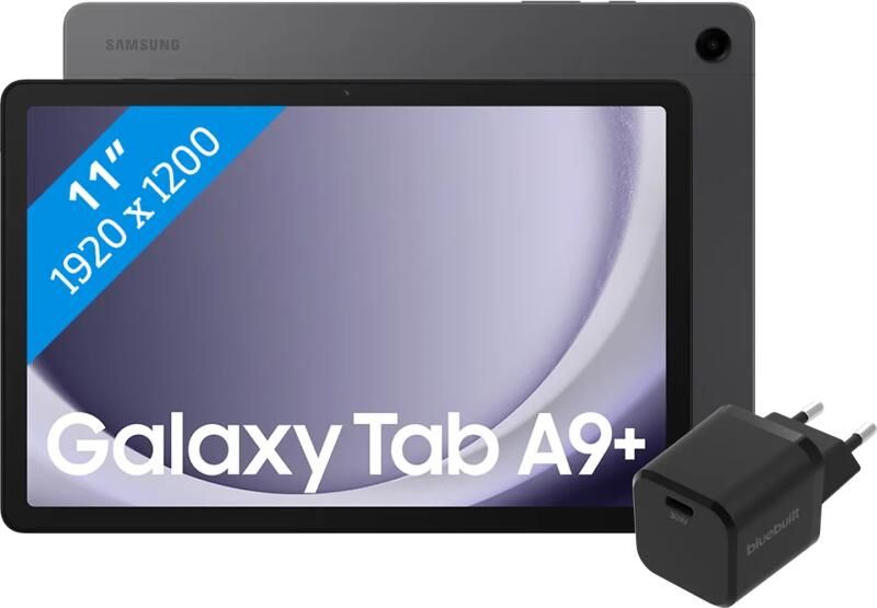 Samsung Galaxy Tab A9 Plus 11 inch 6GB 128GB Wifi en 5G Grijs + BlueBuilt Oplader