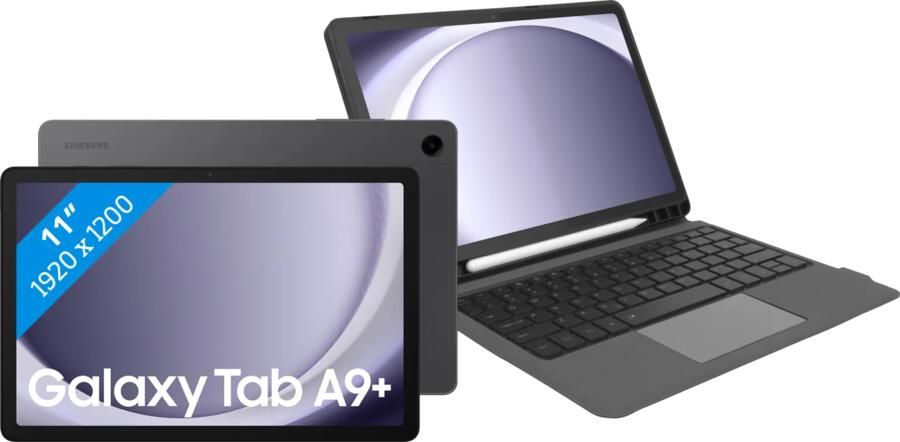Samsung Galaxy Tab A9 Plus 11 inch 6GB 128GB Wifi en 5G Grijs + Toetsenbord Hoes QWERTY