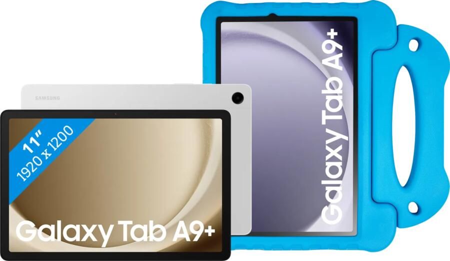 Samsung Galaxy Tab A9 Plus 11 inch 8GB 256GB Wifi Zilver + BlueBuilt Kids Cover Blauw