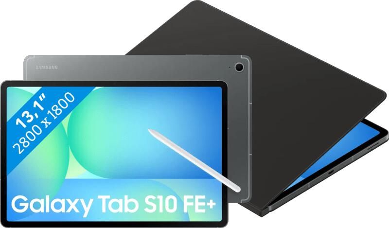 Samsung Galaxy Tab S10 FE Plus 13 1 inch 256GB Wifi Grijs + BlueBuilt Book Case Zwart