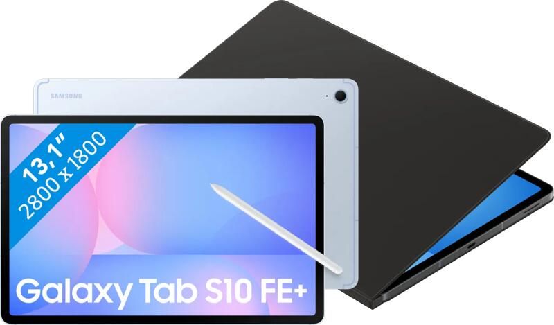 Samsung Galaxy Tab S10 FE Plus 13 1 inch 128GB Wifi Lichtblauw + BlueBuilt Book Case Zwart