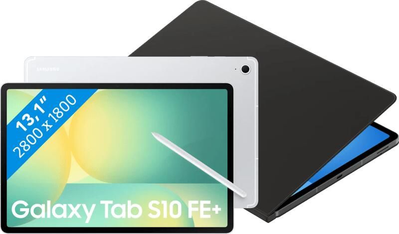 Samsung Galaxy Tab S10 FE Plus 13 1 inch 128GB Wifi Zilver + BlueBuilt Book Case Zwart