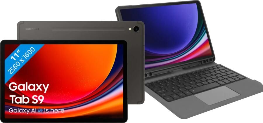 Samsung Galaxy Tab S9 11 inch 128 GB Wifi Zwart + BlueBuilt Toetsenbord Hoes QWERTY