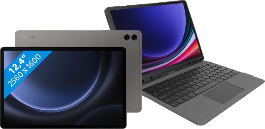 Samsung Galaxy Tab S9 FE Plus 256GB Wifi Grijs + Toetsenbord Hoes QWERTY