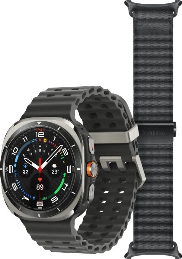 Samsung Galaxy Watch Ultra (2025) 4G Titanium Zilver 47mm + Ultra Trail Horlogeband Grijs