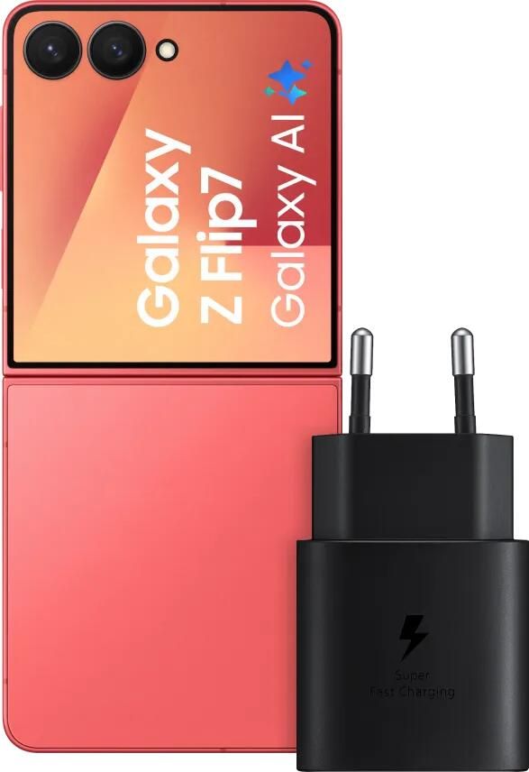 Samsung Galaxy Z Flip 7 512GB Rood 5G + Oplader 25 Watt Zwart