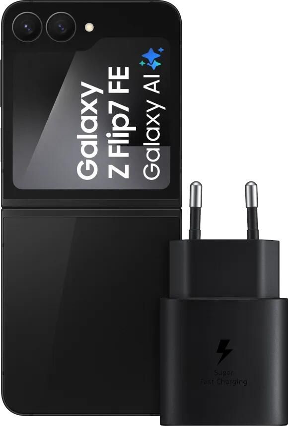 Samsung Galaxy Z Flip 7 FE 256GB Zwart 5G + Oplader 25 Watt Zwart