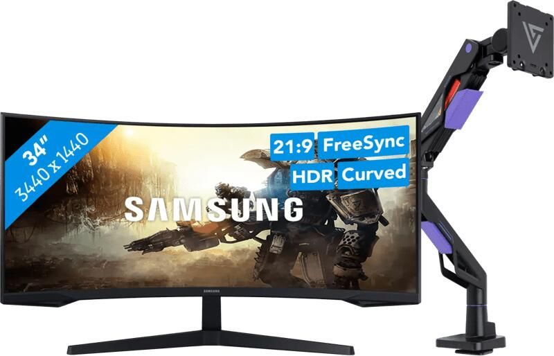 Samsung Odyssey G5 LC34G55TWWPXEN Curved + Vortech Monitorarm met Gasveer