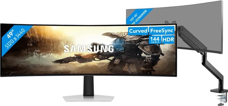 Samsung Odyssey G9 LS49DG912SUXEN OLED + BlueBuilt Monitorarm voor 1 Ultrawide Monitor