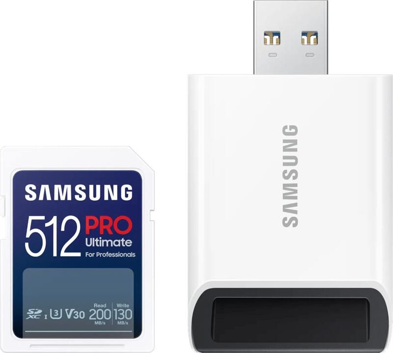 Samsung PRO Ultimate SD Card 512GB + USB-kaartlezer SD-Kaart Wit