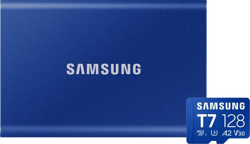 Samsung T7 Portable SSD 2TB Blauw + MicroSDXC T7 128GB 170MB s