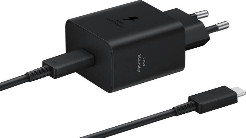 Samsung Super Fast Charging Oplader 45W Zwart + Usb C Kabel 1 8m Zwart Kunststof