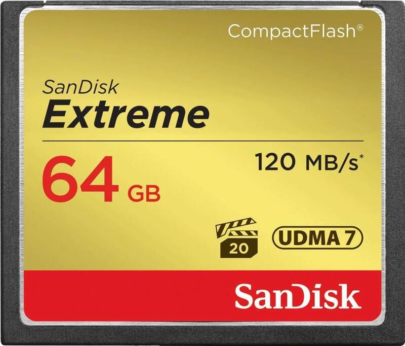 SanDisk CF extreme 64GB 120MB s read 85MB s write Compact Flash kaart Zwart