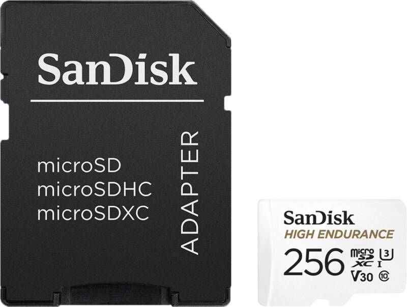 SanDisk MicroSDHC High Endurance 256GB incl SD adapter Micro SD-kaart Wit