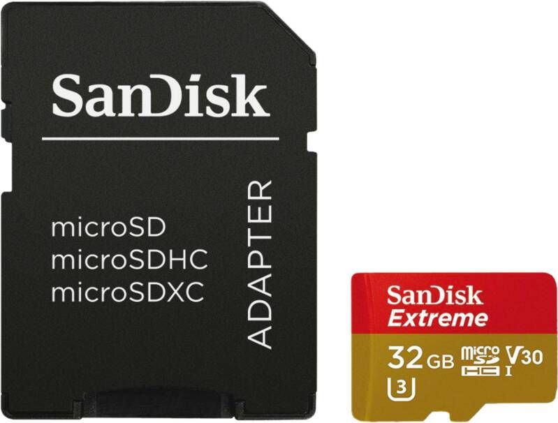 SanDisk MicroSDHC Extreme 32GB 100 mb s A1 V30 SDA Rescue Pro DL 1Y Micro SD-kaart Rood