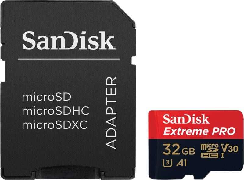 SanDisk MicroSDHC Extreme PRO 32GB 100 mb s A1 V30 SDA Rescue Pro DL 1Y Micro SD-kaart Zwart